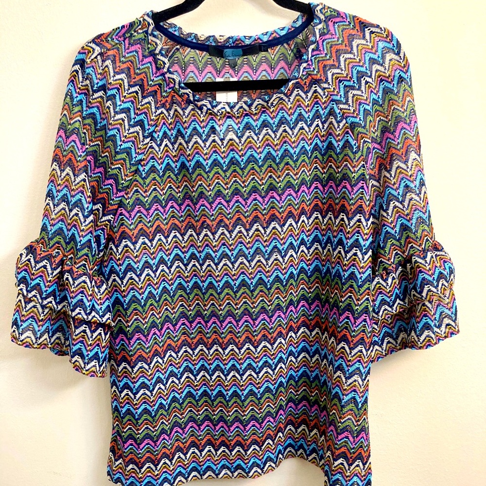 Anthropologie bell sleeve chevron multicolor top